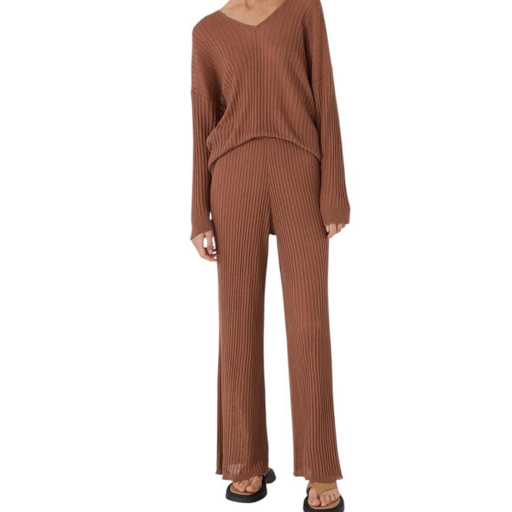 Zulu & Zephyr Women Ribbed Knit Top Earth Brown Long Sleeve Organic US 6 Top NWT